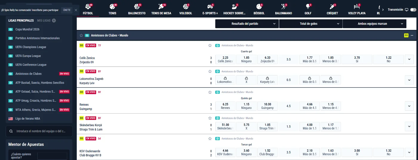 Rabona Casino apuestas deportivas en vivo con partidos, resultados y cuotas de fútbol