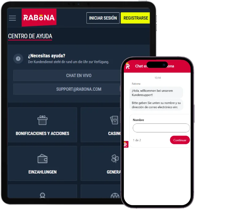 Rabona Casino chat de soporte con atención al cliente y centro de ayuda en dispositivos móviles