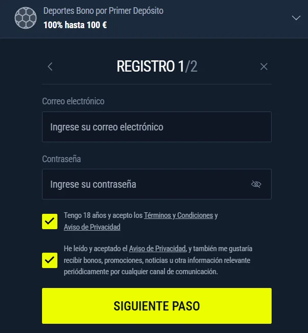 Rabona Casino formulario de registro con bono por primer depósito deportivo