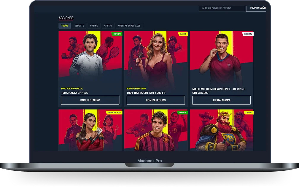 Rabona Casino sección de acciones con bonos, ofertas especiales y promociones